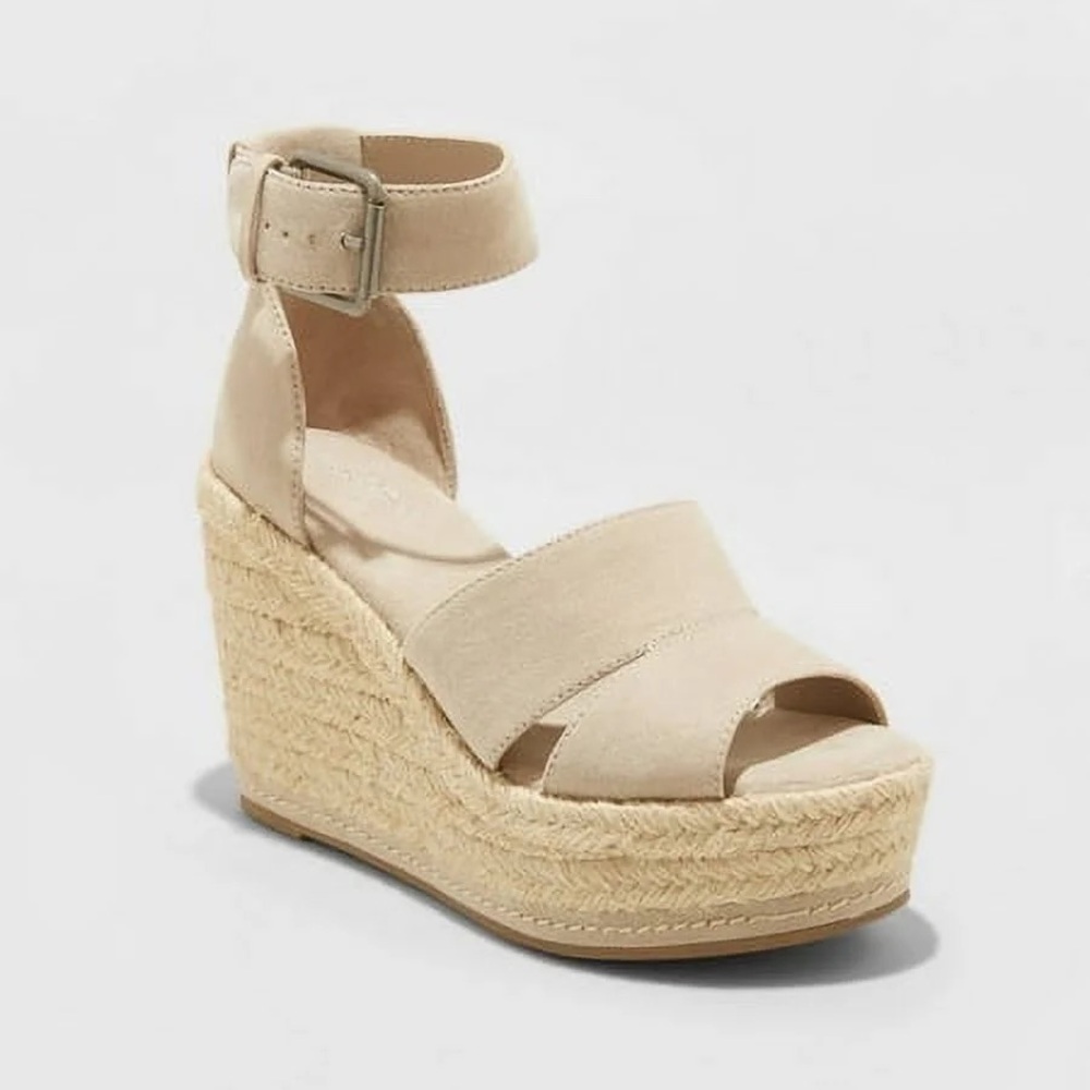 NWT Caroline Suede Ankle Strap Espadrille Wedge Pumps